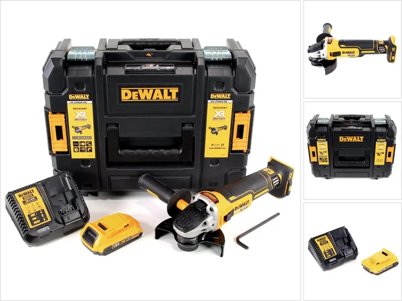 DCG 405 D1 accu haakse slijper 18V 125 mm borstelloos + 1x accu 2,0 Ah + oplader + TSTAK de DEWALT – image du produit