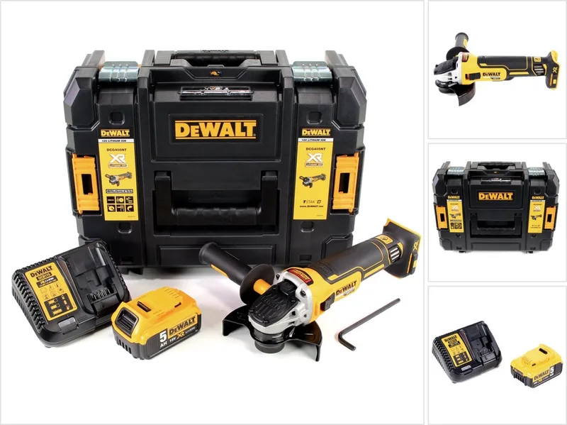 DCG 405 P1 accu haakse slijper 18 V 125 mm borstelloos + 1x accu 5,0 Ah + oplader + TSTAK van DEWALT – productafbeelding
