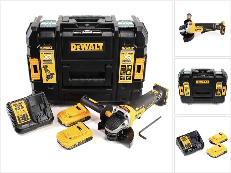 DCG 406 D2 accu haakse slijper 18V 125mm borstelloos + 2x accu 2.0Ah + lader + TSTAK van DEWALT – productafbeelding