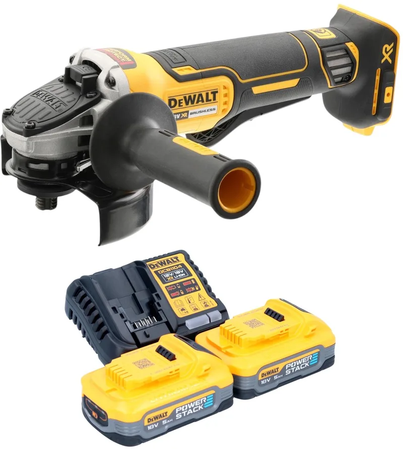 DCG 406 H2 accu haakse slijper 18 V 125 mm borstelloos + 2x Powerstack accu 5,0 Ah + oplader de DEWALT – image du produit
