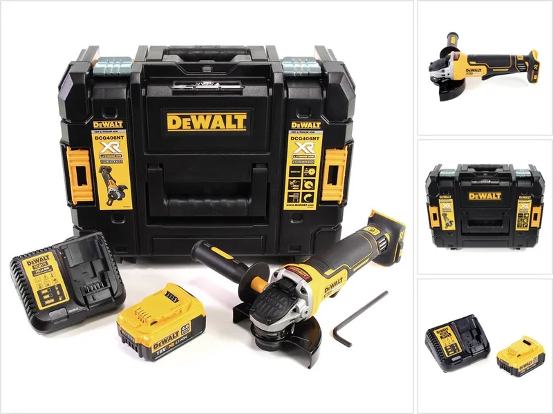 DCG 406 M1 accu haakse slijper 18V 125mm borstelloos + 1x accu 4.0Ah + lader + TSTAK von DEWALT – Produktbild