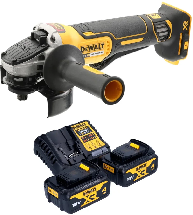 DCG 406 M2 accu haakse slijper 18 V 125 mm borstelloos + 2x accu 4,0 Ah + oplader fra DEWALT – produktbillede