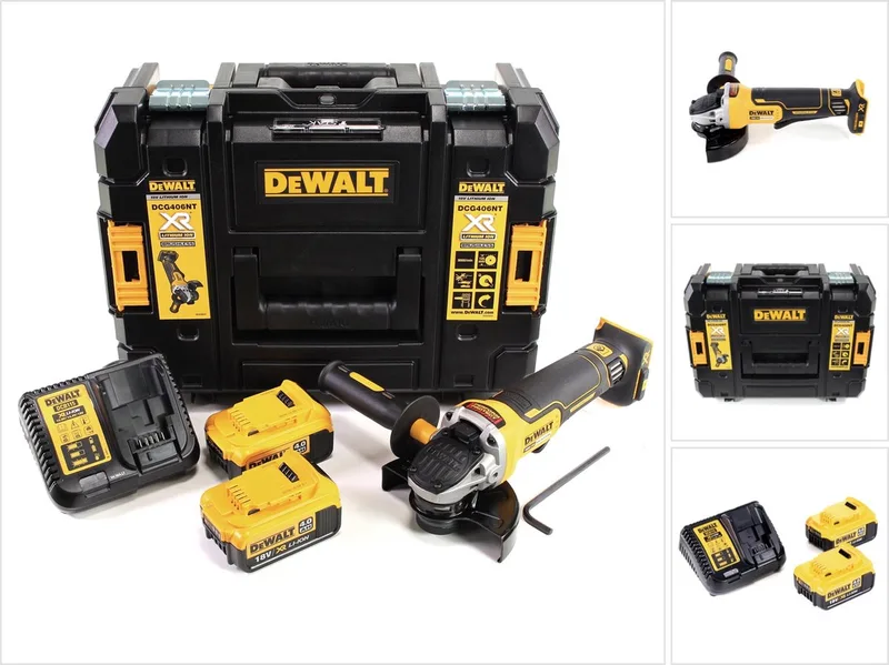 DCG 406 M2 accu haakse slijper 18V 125mm borstelloos + 2x accu 4.0Ah + lader + TSTAK fra DEWALT – produktbillede
