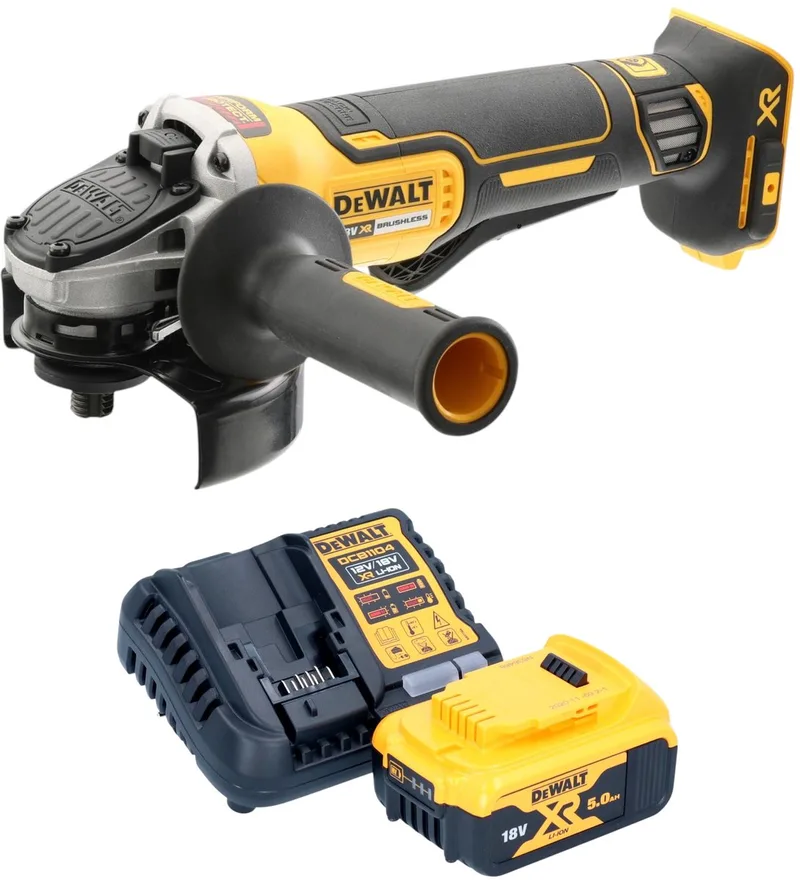 DCG 406 P1 accu haakse slijper 18 V 125 mm borstelloos + 1x accu 5,0 Ah + oplader fra DEWALT – produktbillede