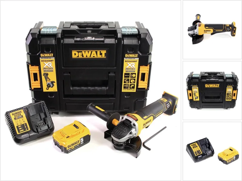 DCG 406 P1 accu haakse slijper 18V 125mm borstelloos + 1x accu 5.0Ah + lader + TSTAK de DEWALT – image du produit