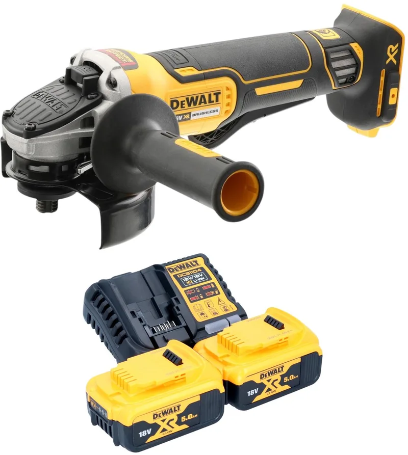 DCG 406 P2 accu haakse slijper 18 V 125 mm borstelloos + 2x accu 5,0 Ah + oplader de DEWALT – image du produit