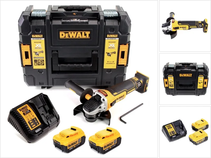 DCG405M2 18V Li-Ion accu haakse slijper set (2x 4.0Ah accu) in TSTAK - 125mm - koolborstelloos van DEWALT – productafbeelding