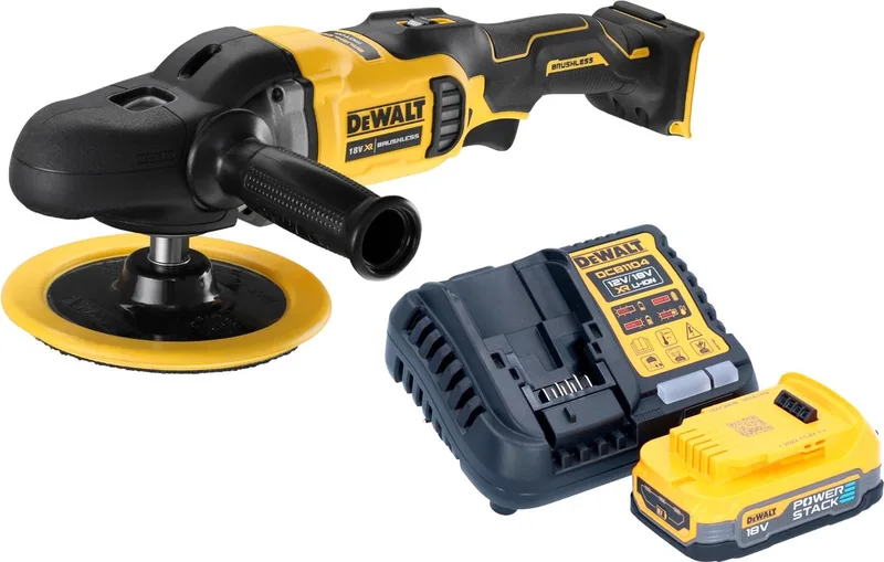 DCM 849 E1 accu-excentrische polijstmachine 18 V 180 mm borstelloos + 1x Powerstack accu 1,7 Ah + lader von DEWALT – Produktbild
