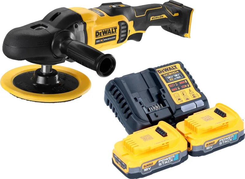 DCM 849 E2 accu-excentrische polijstmachine 18 V 180 mm borstelloos + 2x Powerstack accu 1,7 Ah + lader by DEWALT – product image