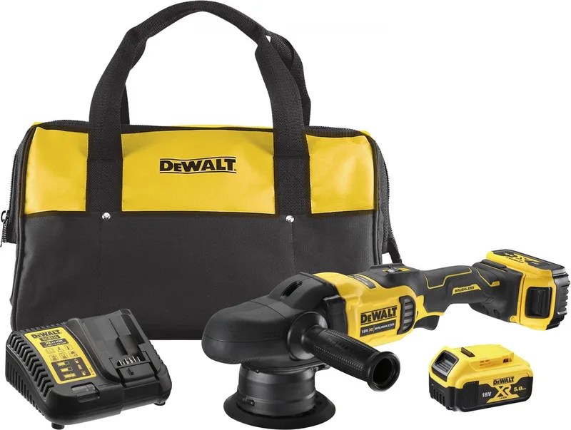 DCM848P2 Accu polijstmachine (excentrisch) 125mm 18V XR 5.0Ah in tas van DEWALT – productafbeelding