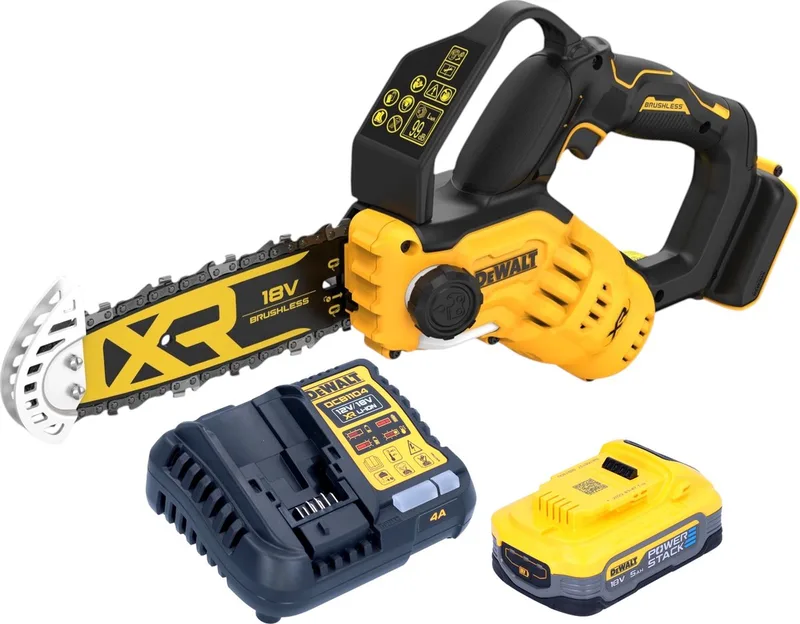 DCMPS 520 H1 accu-snoeizaag 18 V 20 cm borstelloos + 1x Powerstack accu 5.0 Ah + lader van DEWALT – productafbeelding