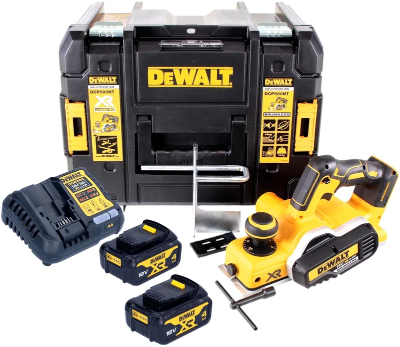 DCP 580 M2 accuschaafmachine 18V 82mm + 2x accu 4.0Ah + lader + TSTAK fra DEWALT – produktbillede