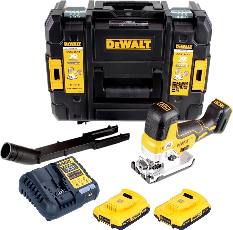 DCS 335 D2 accudecoupeerzaag 18V + 2x accu 2.0 Ah + 1x snellader in TSTAK van DEWALT – productafbeelding