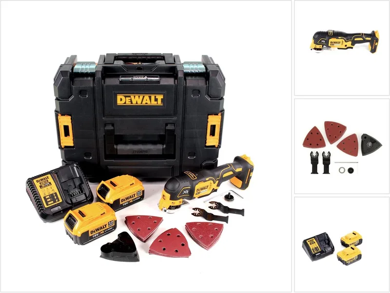 DCS 355 M2 accu-oscillator multitool 18 V borstelloos + 2x accu 4,0 Ah + oplader + accessoires + TSTAK van DEWALT – productafbeelding