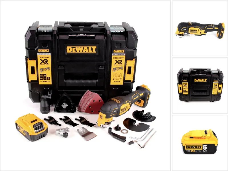 DCS 356 NT accu-multitool 18 V borstelloos + 1x accu 5,0 Ah + 19-delige set accessoires + TSTAK - zonder oplader fra DEWALT – produktbillede