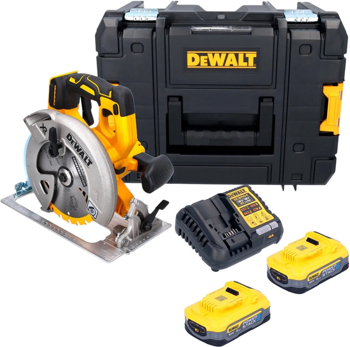 DCS 570 H2T accu-handcirkelzaag 18 V 184 mm borstelloos + 2x Powerstack-accu 5,0 Ah + oplader + TSTAK de DEWALT – image du produit