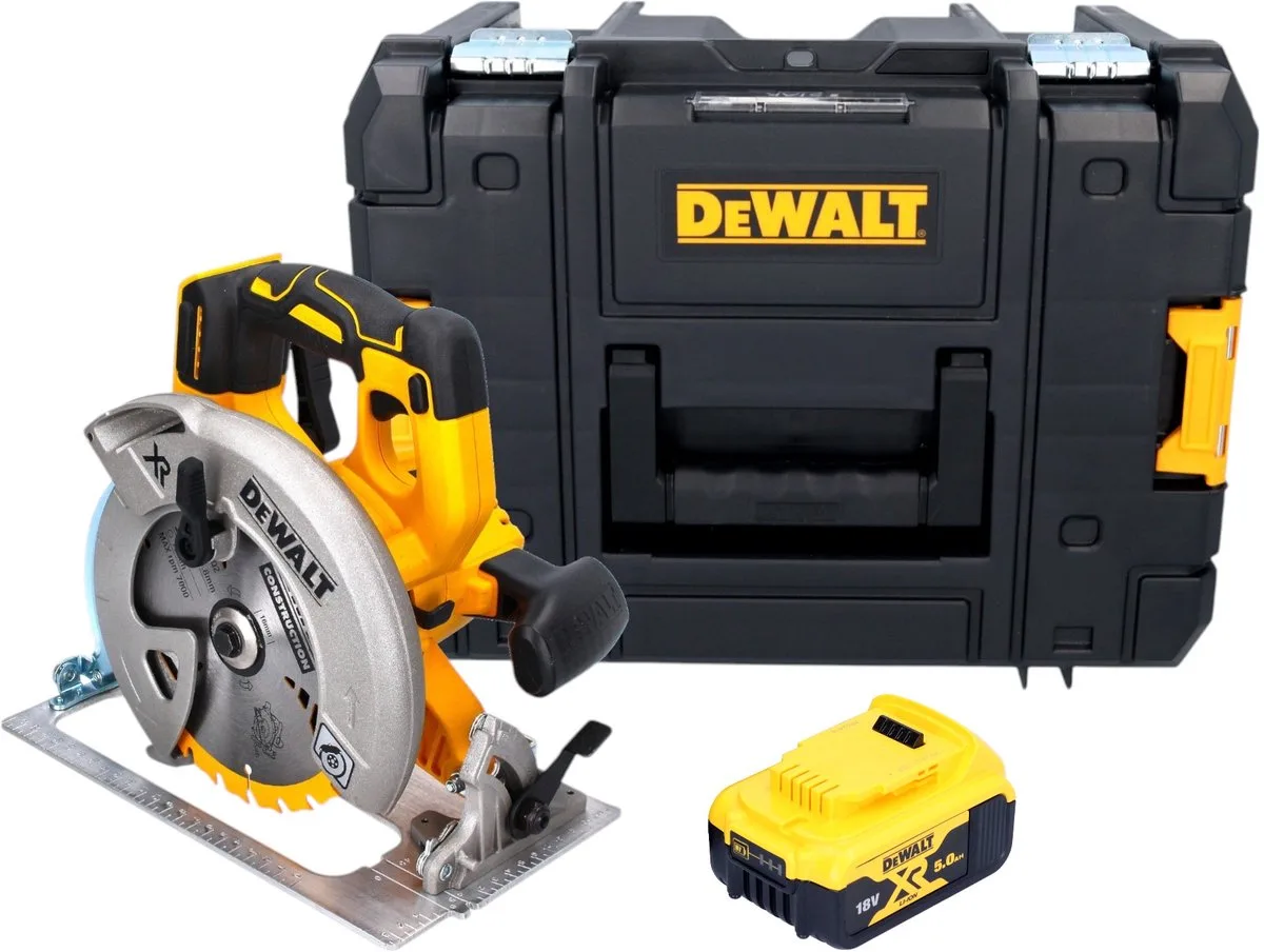 DCS 570 NT accu-handcirkelzaag 18 V 184 mm borstelloos + 1x accu 5,0 Ah + TSTAK - zonder oplader de DEWALT – image du produit