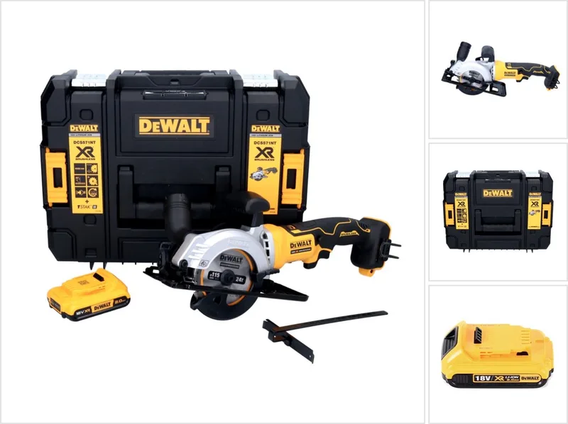 DCS 571 accucirkelzaag 18 V 115 mm borstelloos+ 1x accu 2.0 Ah + TSTAK - zonder lader von DEWALT – Produktbild