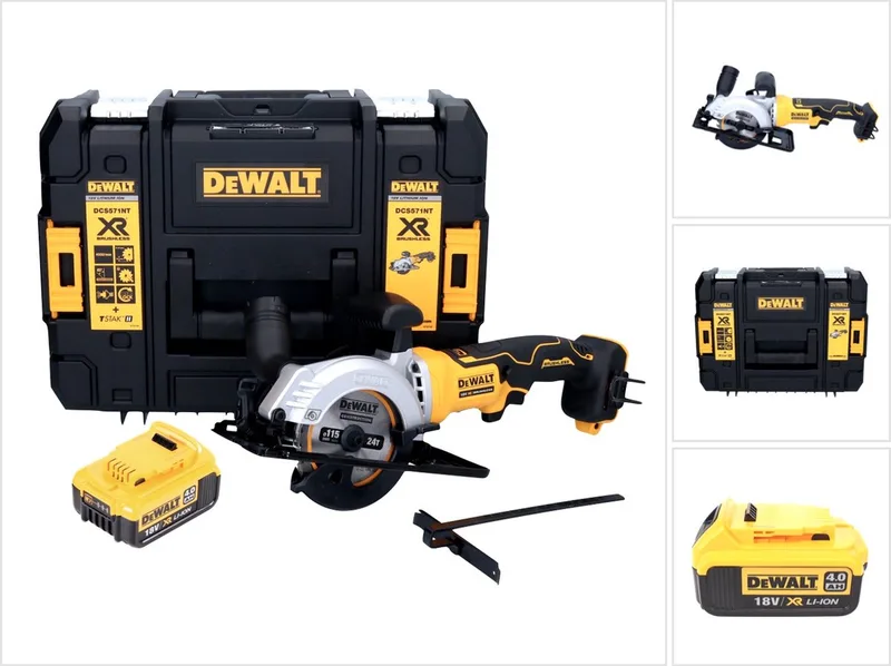 DCS 571 accucirkelzaag 18 V 115 mm borstelloos + 1x accu 4.0 Ah + TSTAK - zonder lader de DEWALT – image du produit