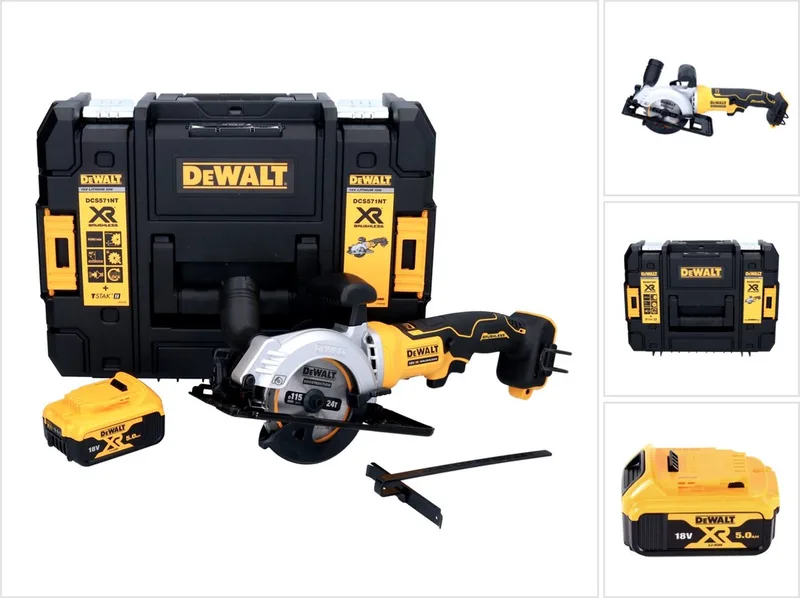 DCS 571 accucirkelzaag 18 V 115 mm borstelloos + 1x accu 5.0 Ah + TSTAK - zonder lader de DEWALT – image du produit
