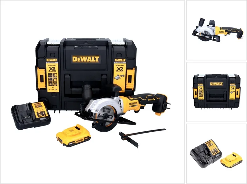 DCS 571 D1 Accucirkelzaag 18 V 115 mm borstelloos + 1x accu 2.0 Ah + lader + TSTAK de DEWALT – image du produit