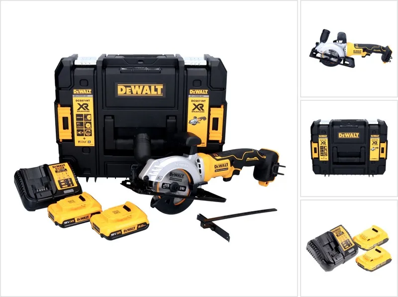DCS 571 D2 accucirkelzaag 18 V 115 mm borstelloos + 2x accu 2.0 Ah + lader + TSTAK de DEWALT – image du produit