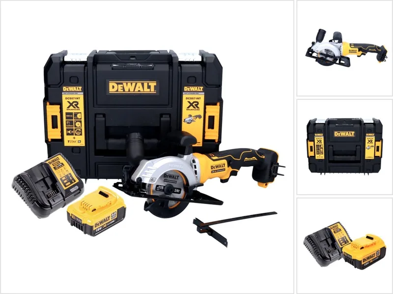 DCS 571 M1 accucirkelzaag 18 V 115 mm borstelloos + 1x accu 4.0 Ah + lader + TSTAK von DEWALT – Produktbild