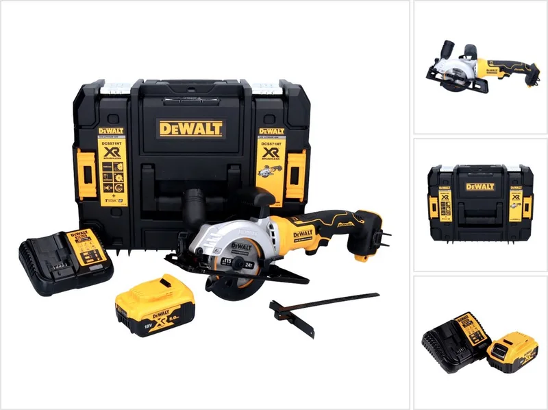 DCS 571 P1 accucirkelzaag 18 V 115 mm borstelloos + 1x accu 5.0 Ah + lader + TSTAK de DEWALT – image du produit