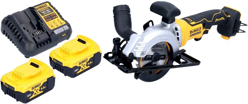 DCS 571 P2 Accu-cirkelzaag 18 V 115 mm borstelloos + 2x accu 5.0 Ah + lader von DEWALT – Produktbild