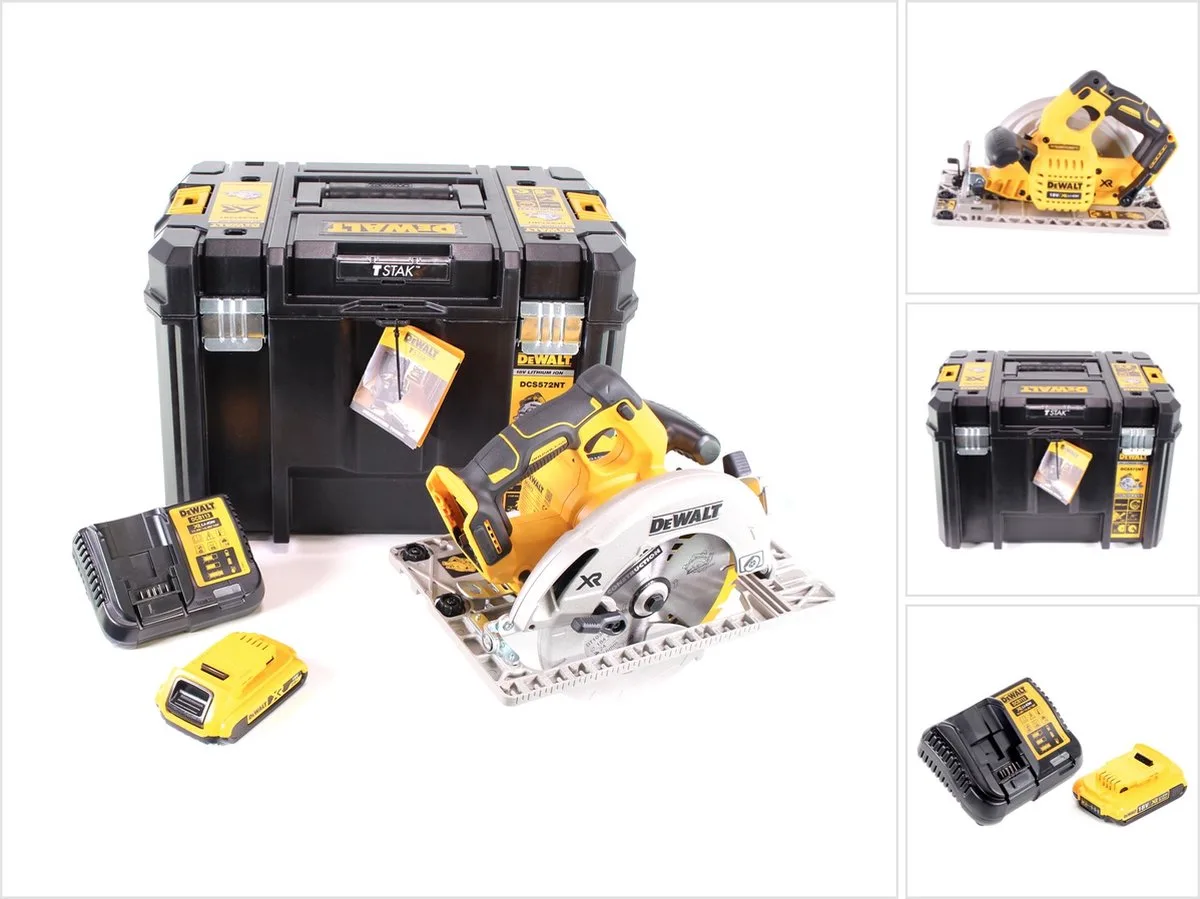 DCS 572 D1 accu-handcirkelzaag 18 V 184 x 16 mm + 1x accu 2,0 Ah + oplader + T-STAK van DEWALT – productafbeelding