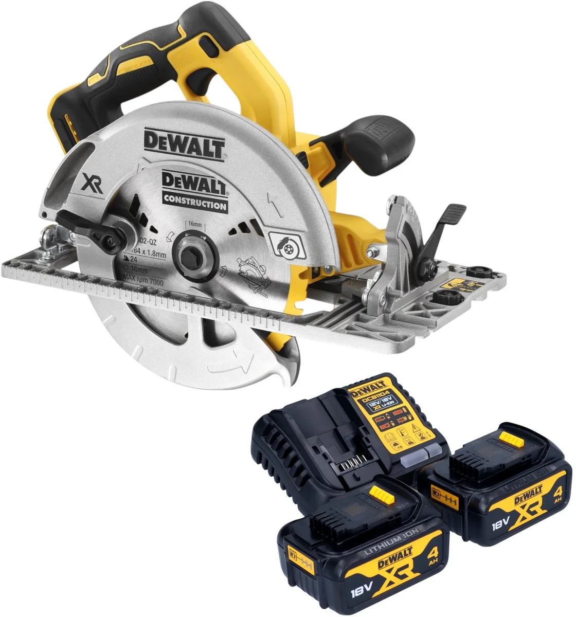 DCS 572 M2 accucirkelzaag 18 V 184 mm borstelloos + 2x accu 4.0 Ah + lader de DEWALT – image du produit