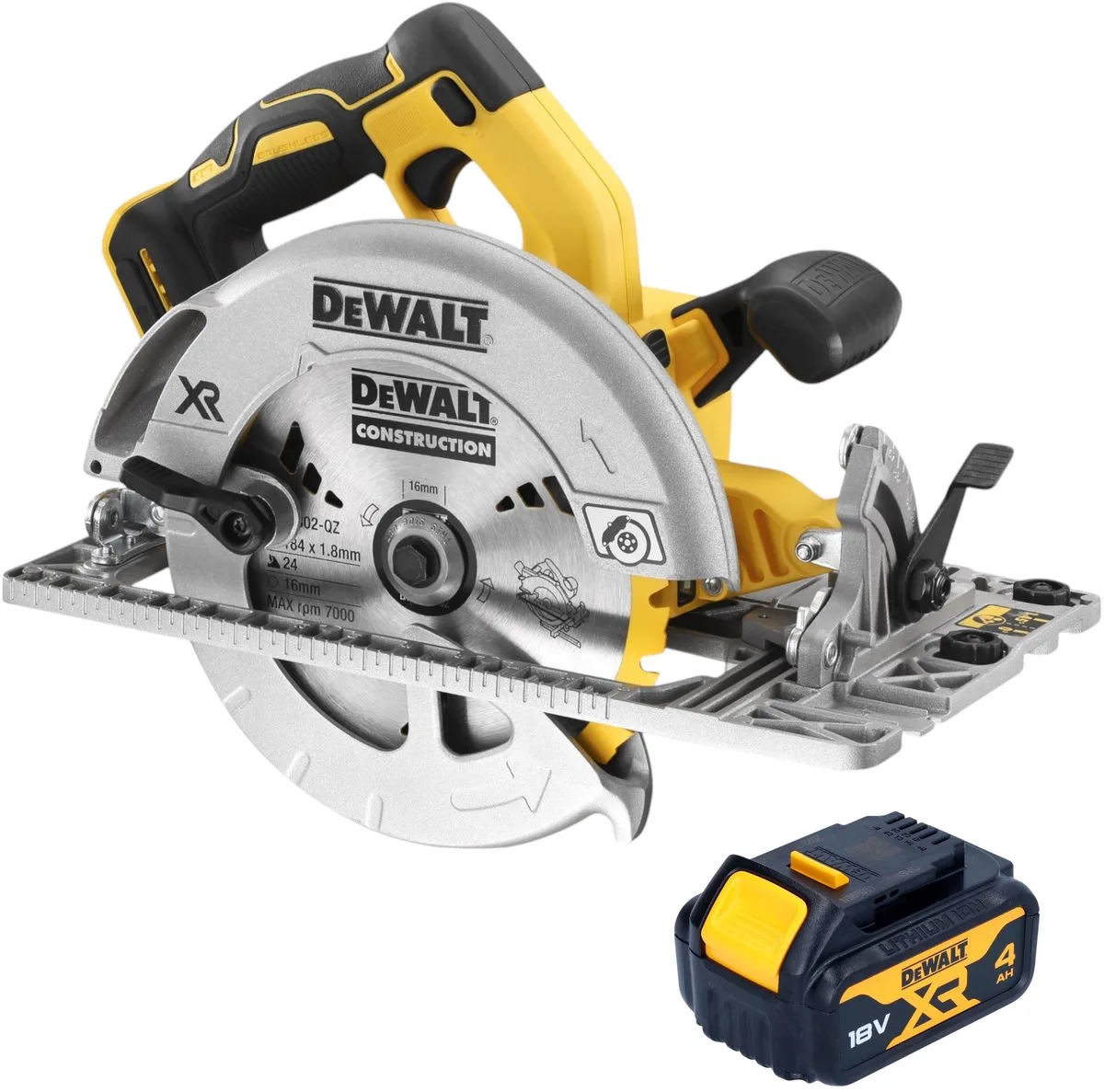 DCS 572 N Accu-cirkelzaag 18 V 184 mm borstelloos + 1x accu 4.0 Ah - zonder lader de DEWALT – image du produit