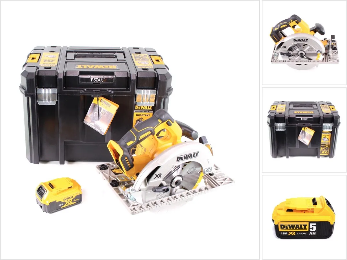 DCS 572 NT accu-handcirkelzaag 18V 184 x 16 mm + 1x accu 5,0 Ah + T-STAK - zonder oplader från DEWALT – produktbild
