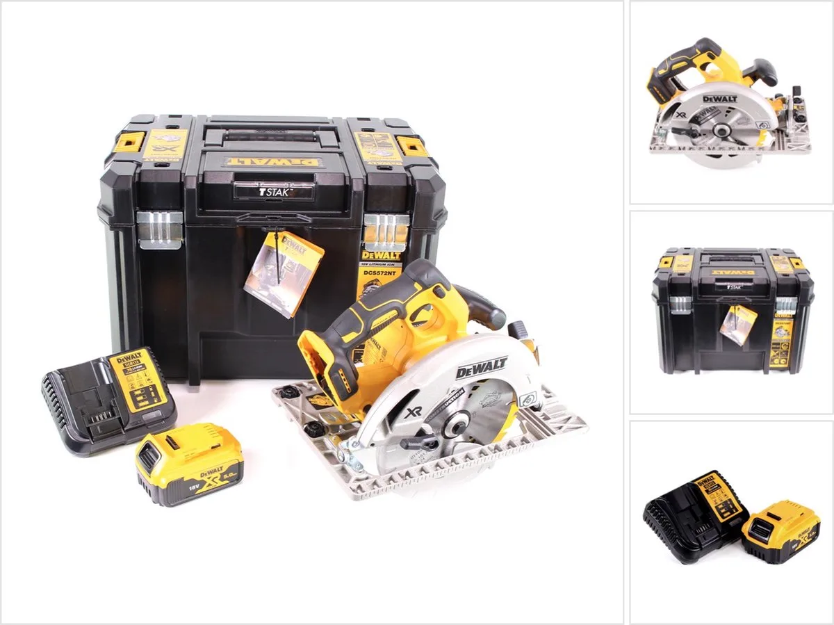 DCS 572 P1 accu-handcirkelzaag 18 V 184 x 16 mm + 1x accu 5,0 Ah + oplader + T-STAK fra DEWALT – produktbillede