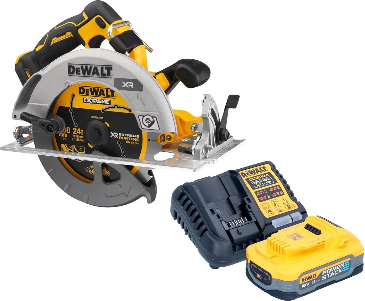 DCS 573 H1 Accucirkelzaag 18 V 190 x 30 mm borstelloos + 1x accu powerstack 5.0 Ah + lader de DEWALT – image du produit