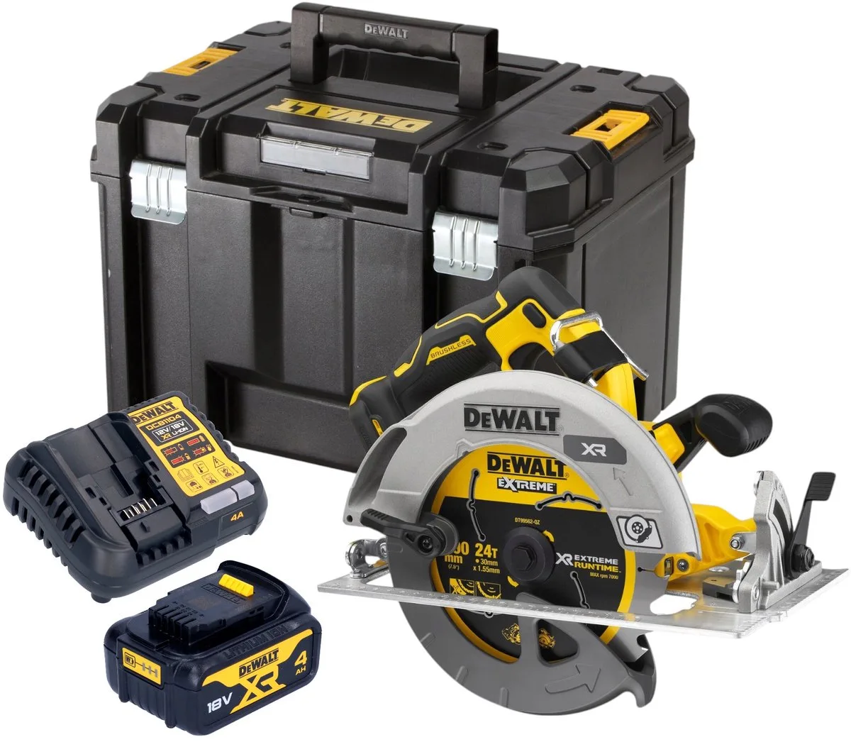 DCS 573 M1T Accucirkelzaag 18 V 190 x 30 mm borstelloos + 1x accu 4.0 Ah + lader + TSTAK från DEWALT – produktbild