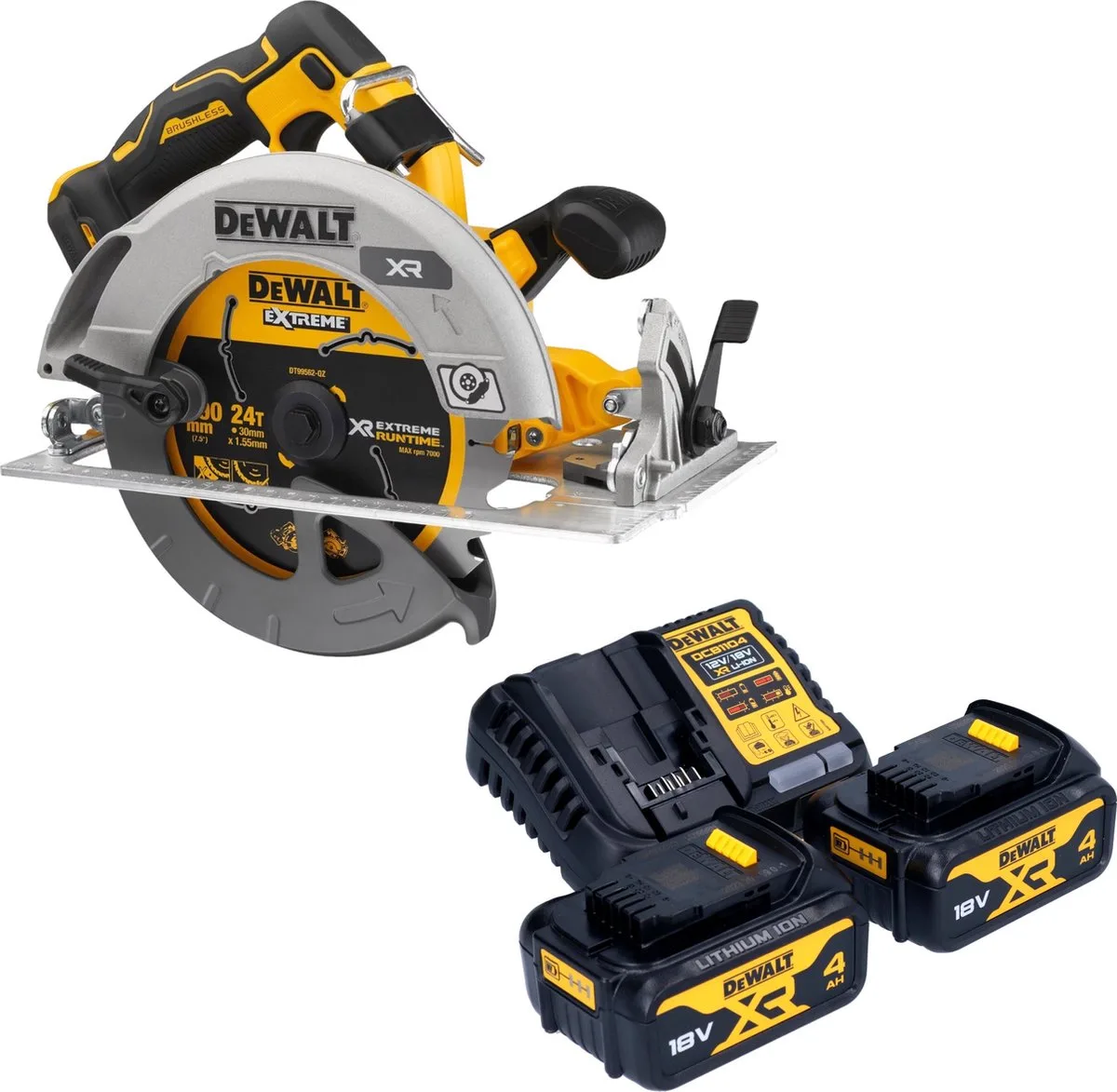 DCS 573 M2 accucirkelzaag 18 V 190 x 30 mm borstelloos + 2x accu 4.0 Ah + lader de DEWALT – image du produit