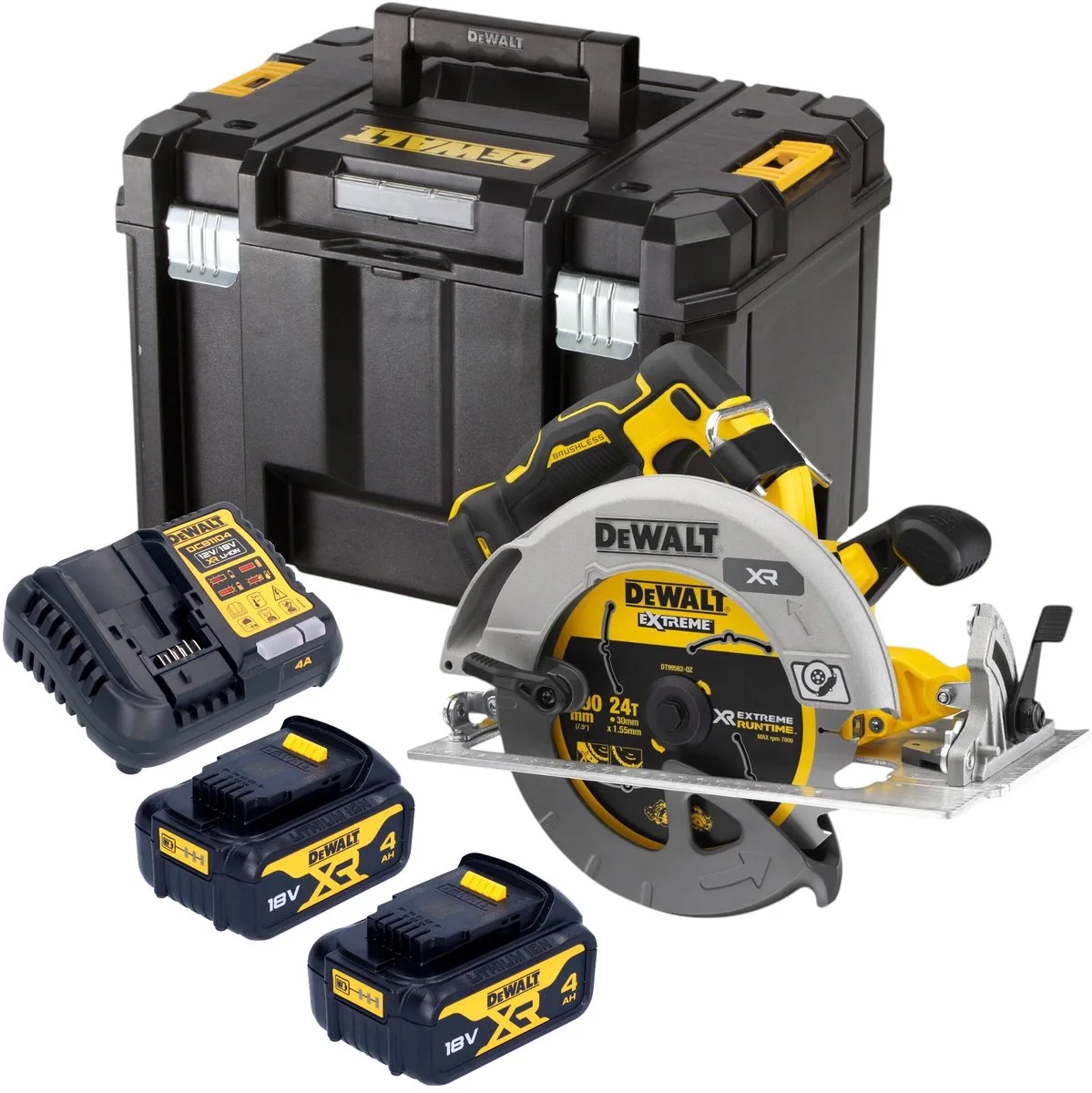 DCS 573 M2T accucirkelzaag 18 V 190 x 30 mm borstelloos + 2x accu 4.0 Ah + lader + TSTAK de DEWALT – image du produit
