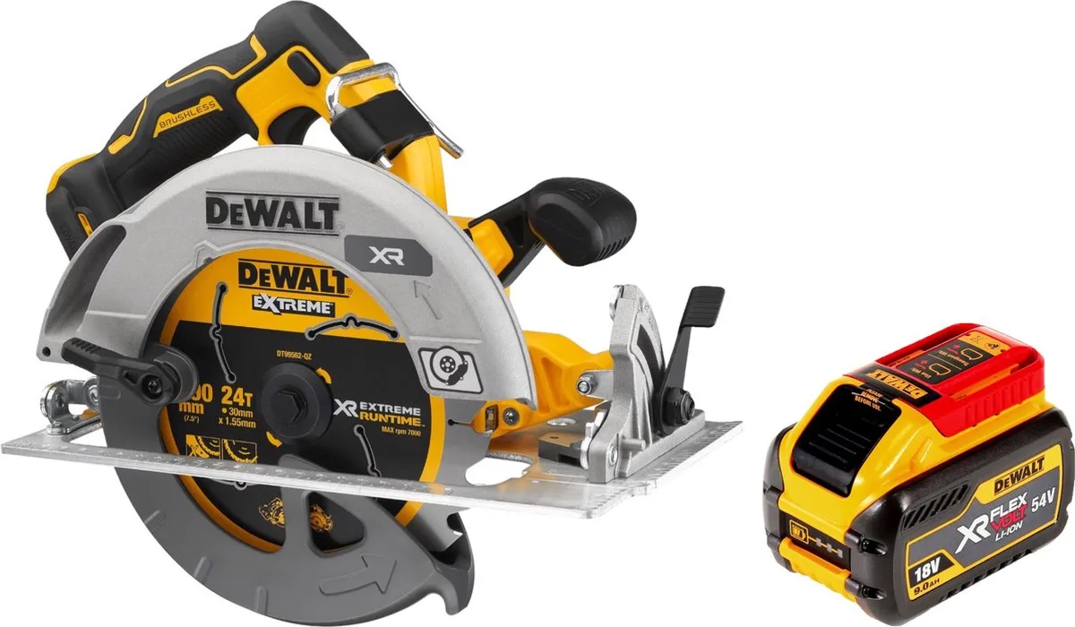 DCS 573 N Accu-cirkelzaag 18 V 190 x 30 mm borstelloos + 1x accu 9,0 Ah - zonder lader de DEWALT – image du produit