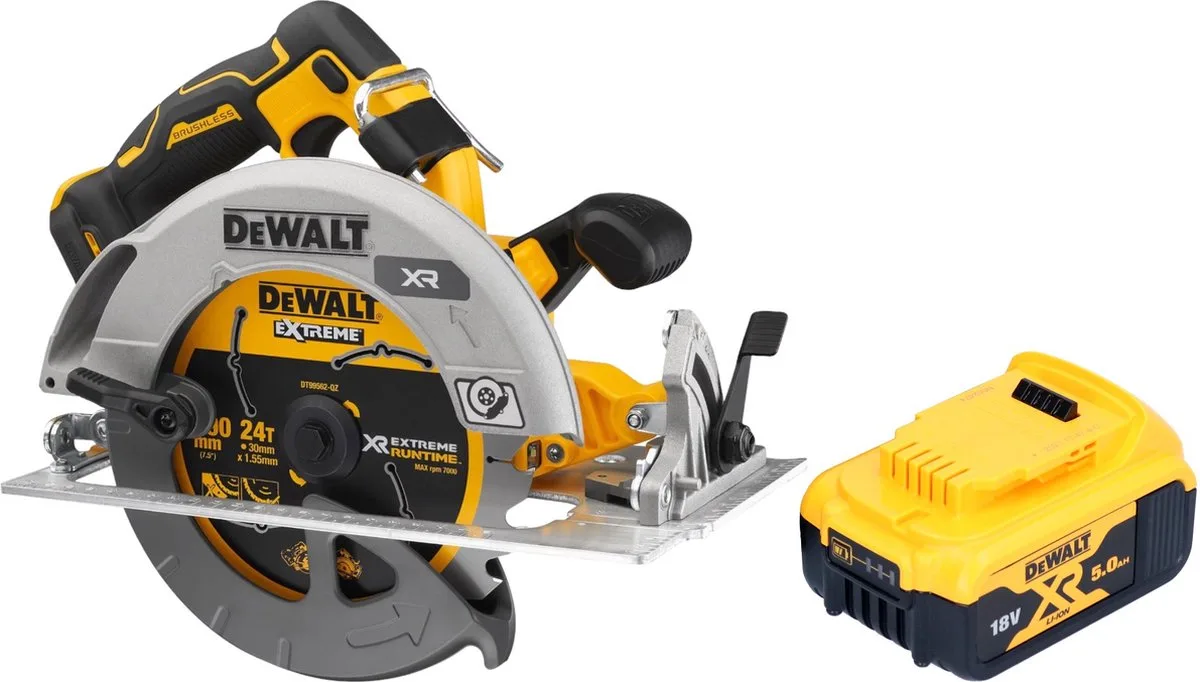DCS 573 N Accu-cirkelzaag 18 V 190 x 30 mm borstelloos + 1x accu 5.0 Ah - zonder lader de DEWALT – image du produit