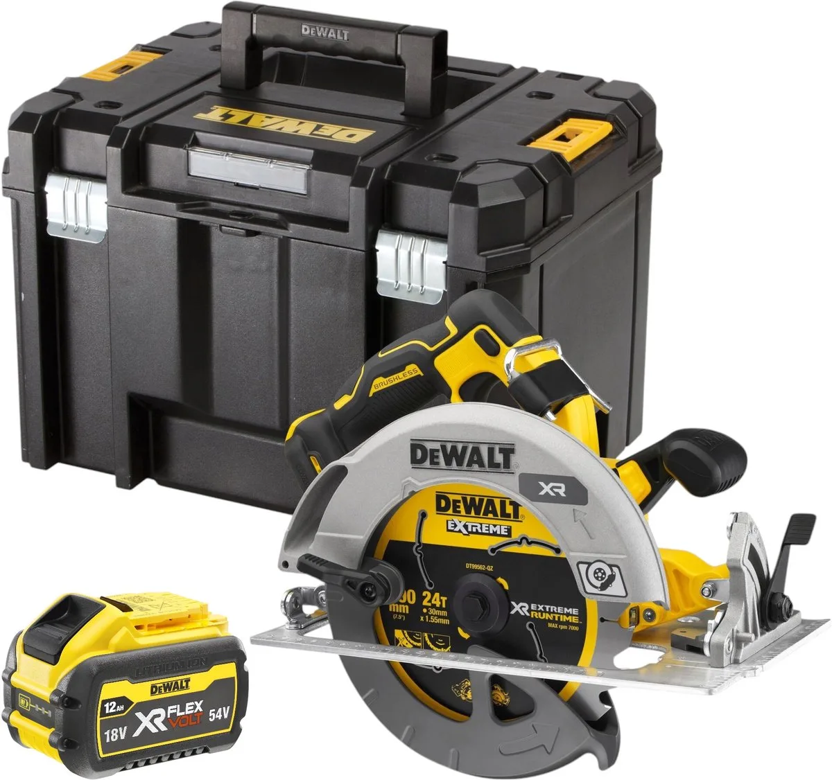 DCS 573 NT Accucirkelzaag 18 V 190 x 30 mm borstelloos + 1x accu 12.0 Ah + TSTAK - zonder lader de DEWALT – image du produit