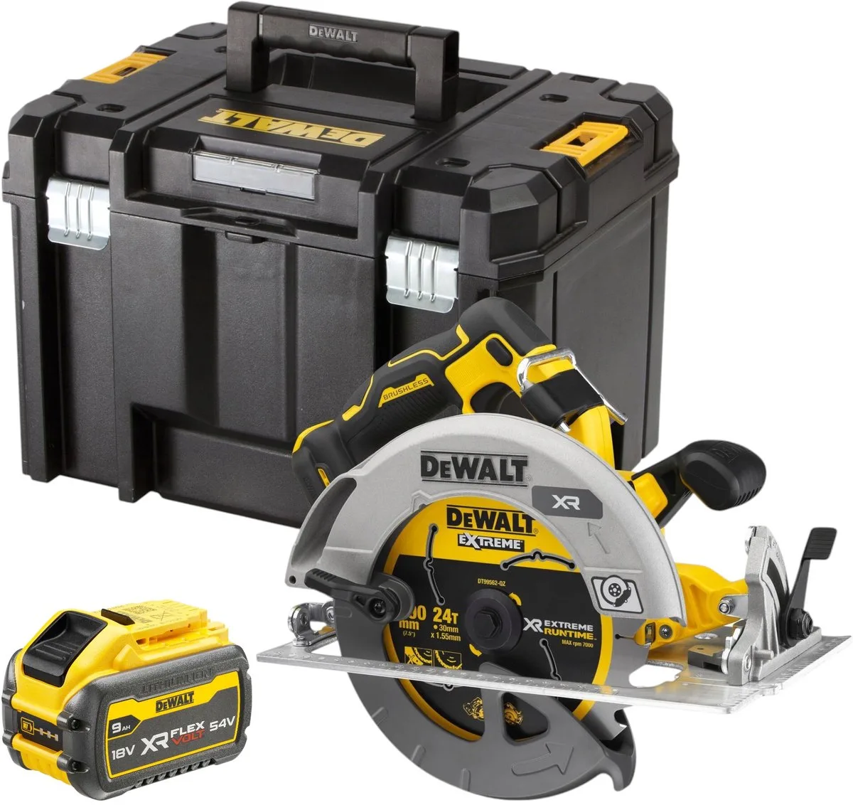DCS 573 NT Accucirkelzaag 18 V 190 x 30 mm borstelloos + 1x accu 9.0 Ah + TSTAK - zonder lader de DEWALT – image du produit