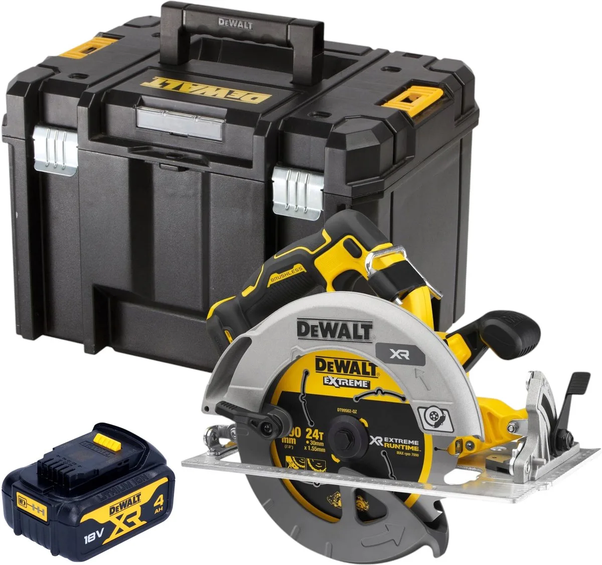 DCS 573 NT Accucirkelzaag 18 V 190 x 30 mm borstelloos + 1x accu 4.0 Ah + TSTAK - zonder lader de DEWALT – image du produit