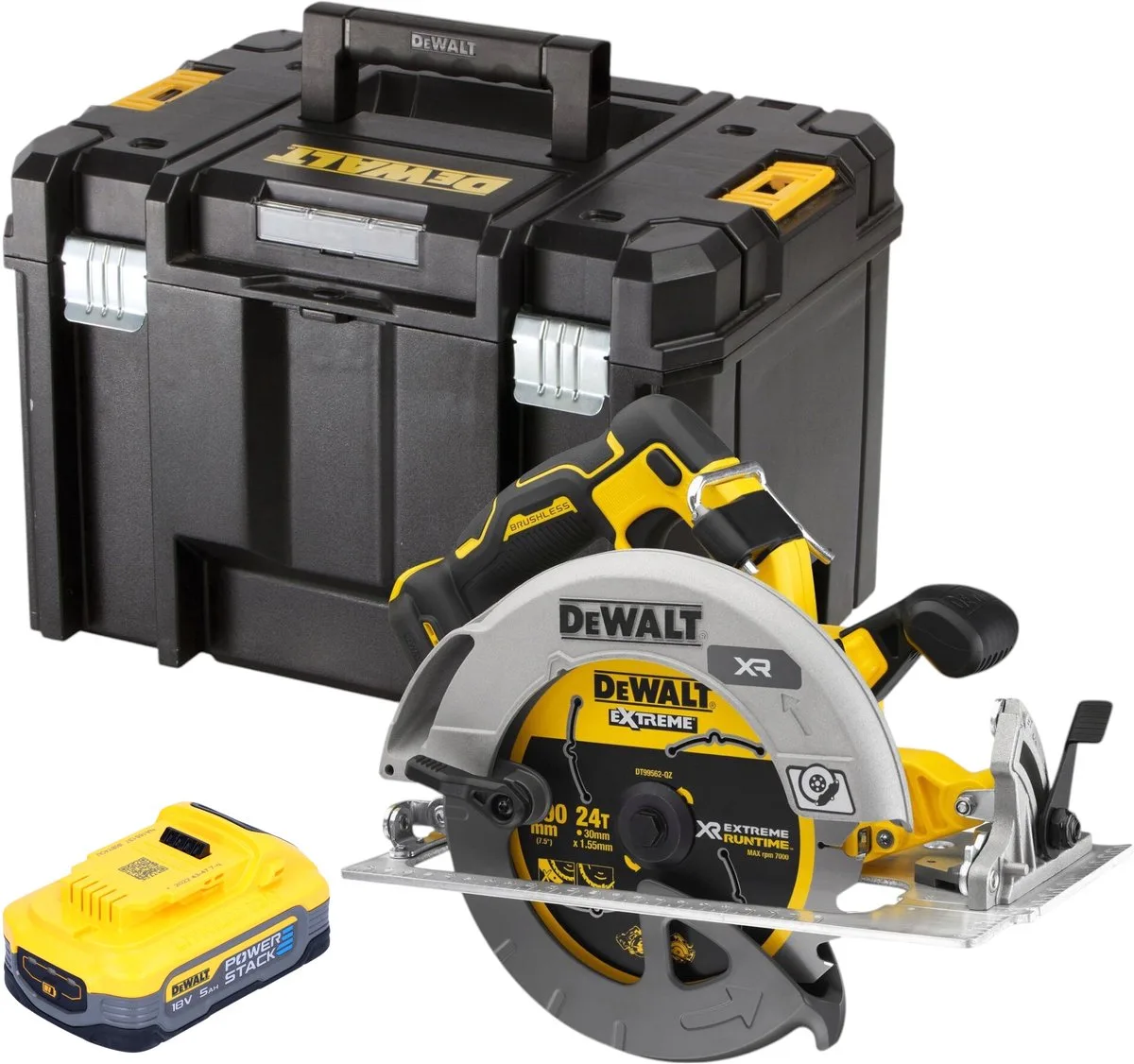 DCS 573 NT accucirkelzaag 18 V 190 x 30 mm borstelloos + 1x Powerstack accu 5.0 Ah + TSTAK - zonder lader de DEWALT – image du produit
