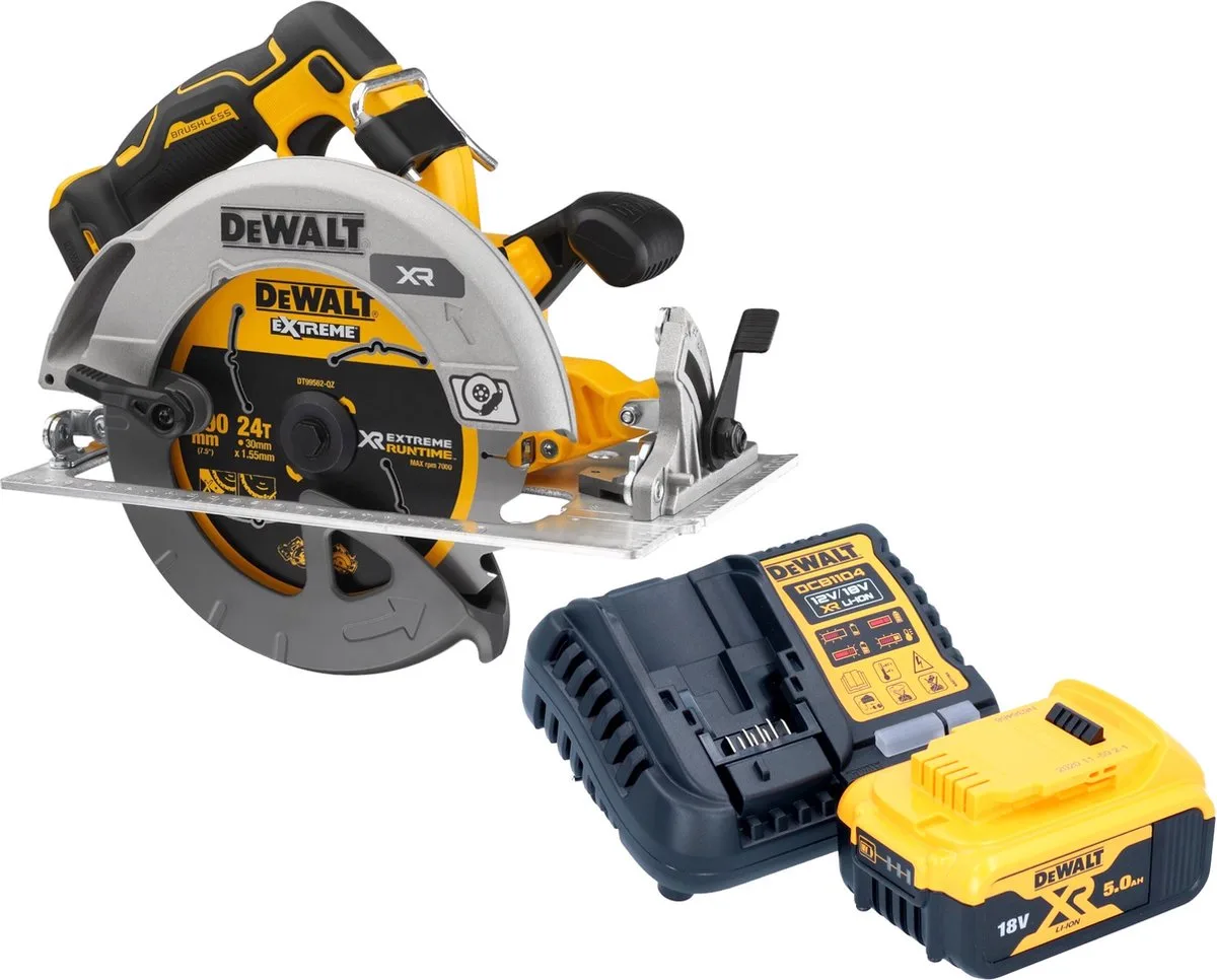 DCS 573 P1 Accucirkelzaag 18 V 190 x 30 mm borstelloos + 1x accu 5.0 Ah + lader de DEWALT – image du produit