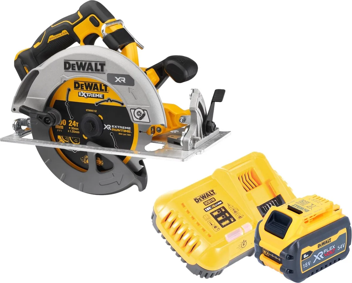 DCS 573 T1 accucirkelzaag 18 V 190 x 30 mm borstelloos + 1x accu 6.0 Ah + lader de DEWALT – image du produit