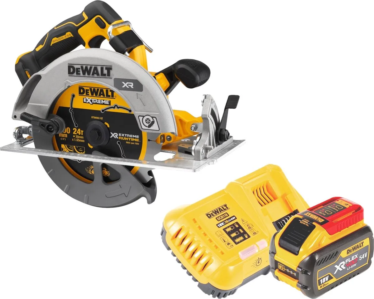 DCS 573 X1 accucirkelzaag 18 V 190 x 30 mm borstelloos + 1x accu 9,0 Ah + lader de DEWALT – image du produit
