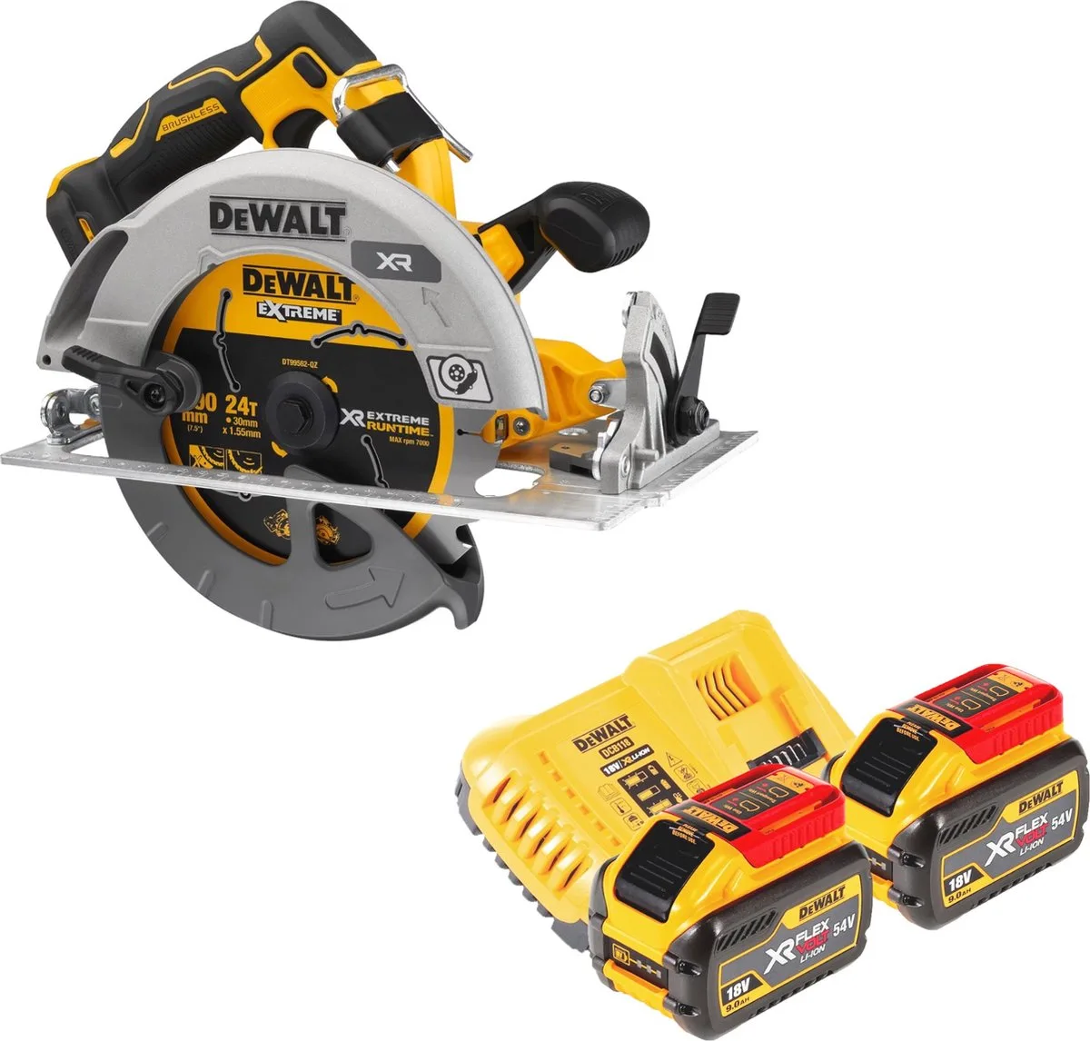 DCS 573 X2 accucirkelzaag 18 V 190 x 30 mm borstelloos + 2x accu 9,0 Ah + lader de DEWALT – image du produit