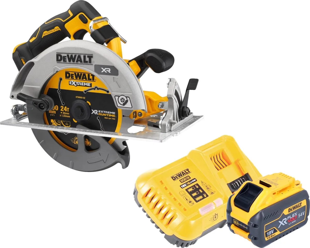 DCS 573 Y1 Accucirkelzaag 18 V 190 x 30 mm borstelloos + 1x accu 12,0 Ah + lader de DEWALT – image du produit