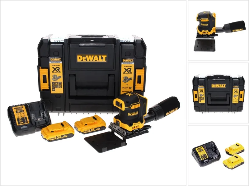 DCW 200 D2 accu-vibratieschuurmachine 18 V 108x115 mm + 2x accu 2,0 Ah + oplader + TSTAK von DEWALT – Produktbild